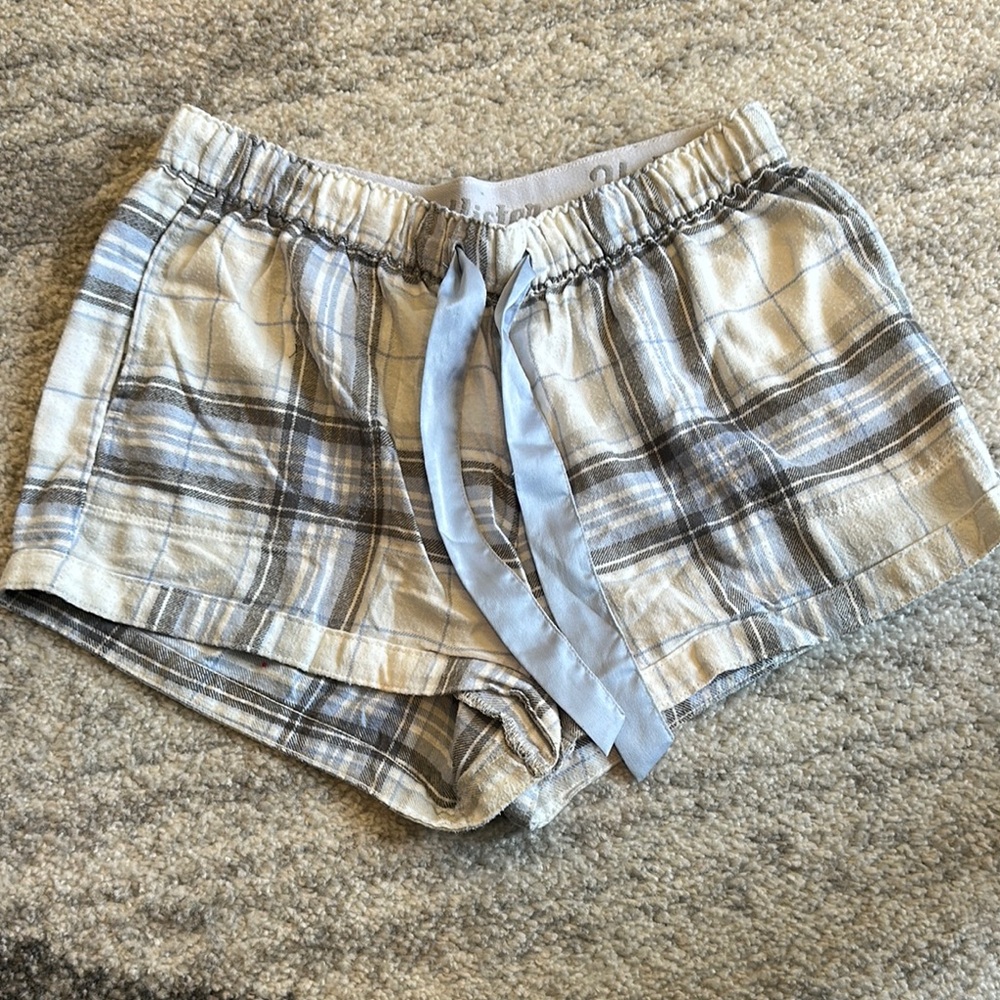 Plaid Lounge Shorts with Blue Ribbon